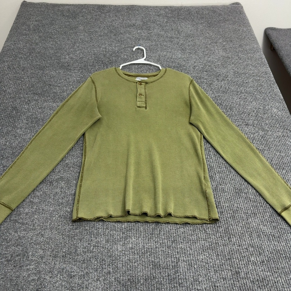 Wallace & Barnes Henley Mens M Green Cotton Waffle Knit Thermal Workwear Casual